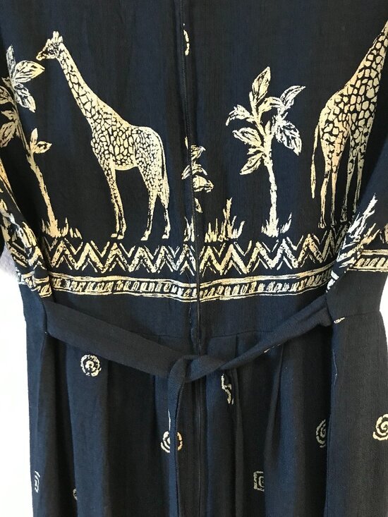 Citi Dress Giraffe Print Dress: Vintage 80s Long Rayon Dress Black Size 18W - Picture 5 of 12